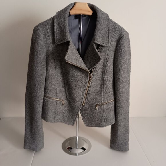 Ann Taylor Wool Blend Gray Textured Cropped Asymmetrical Jacket Women’s Size M - Picture 14 of 15